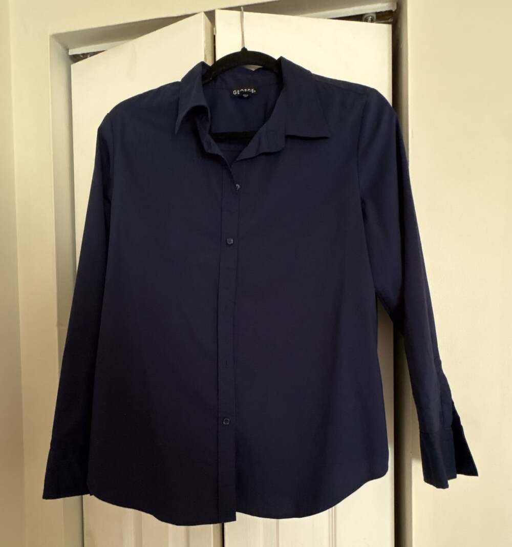 George Button-Up Shirt Size L 12-14 Navy Blue Long Sleeve Collared Work